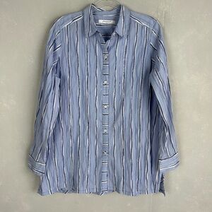 Foxcroft size 14 Santino long sleeve button up shirt blue stripe textured NEW